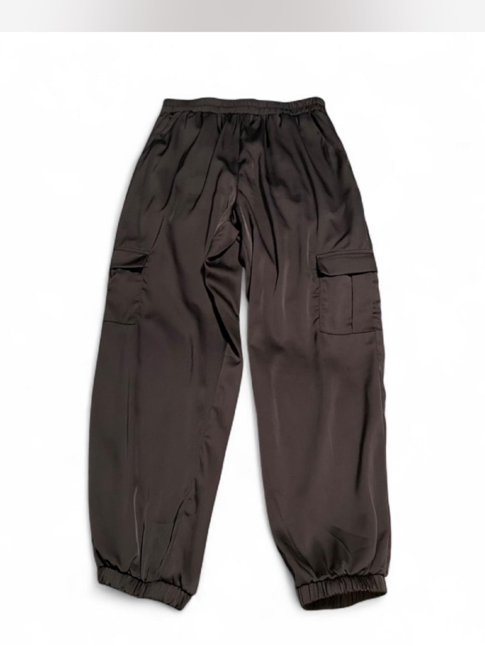 Satin Cargo Joggers in Black with Pockets